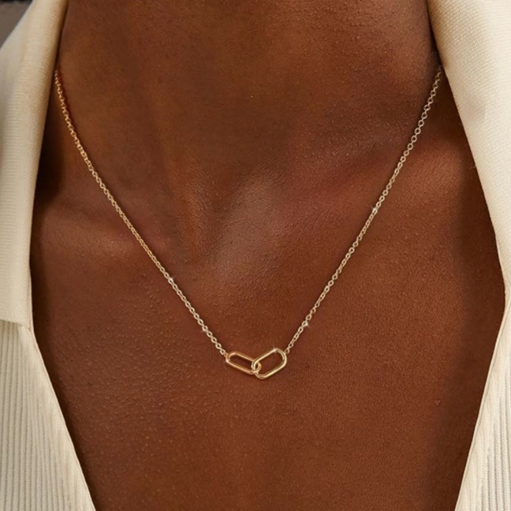 Gold Necklace for Women Trendy 14K Gold Plated Dainty Paper Clip Necklace - Picture 3 of 7